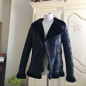 Thick Suede-Like Moto Jacket in Black